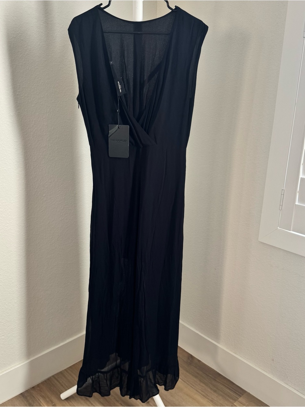 The Kooples Long Draped Black Sleeveless High-Low Ruffle Dress - Picture 11 of 11